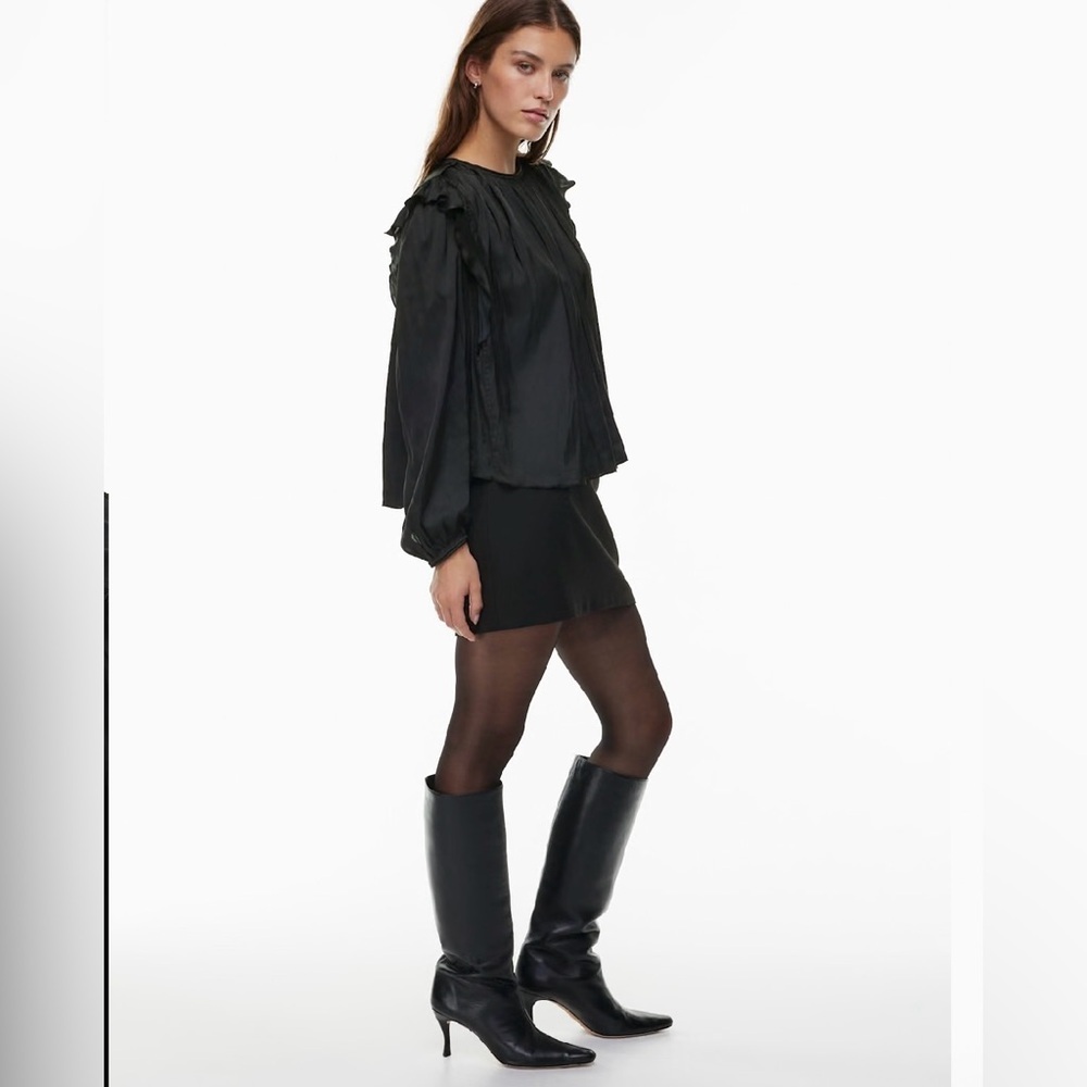 Wilfred Ruffle Blouse Women‎ Small Black Satin Long Sleeve Gathered Top - Picture 4 of 15